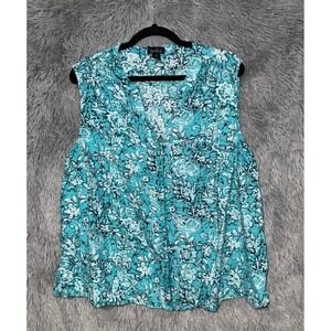 Erika Women's Blue Floral Sleeveless V-Neck Plus Size 2X Top Shirt